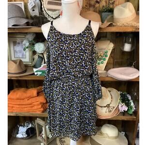Love Navy Blue Off-the-shoulder Cheetah Print Mini Dress Size M